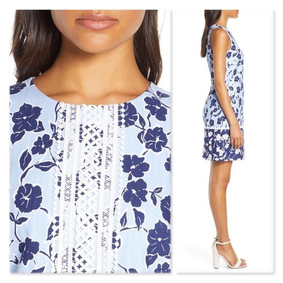 Eliza J Sleeveless Lace Trim Floral Shift Mini - Picture 2 of 13